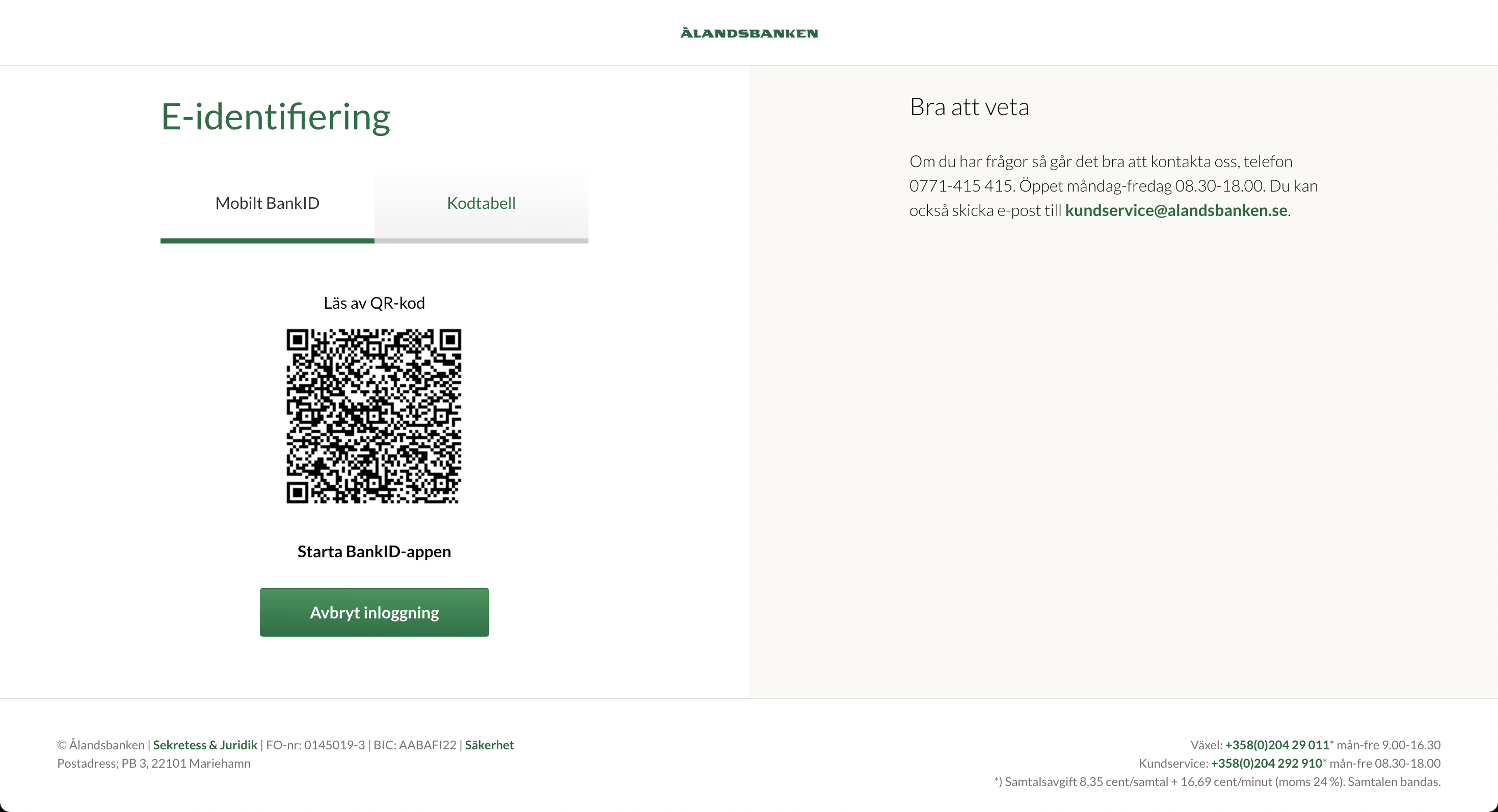 Ålandsbanken personal auth, step 1