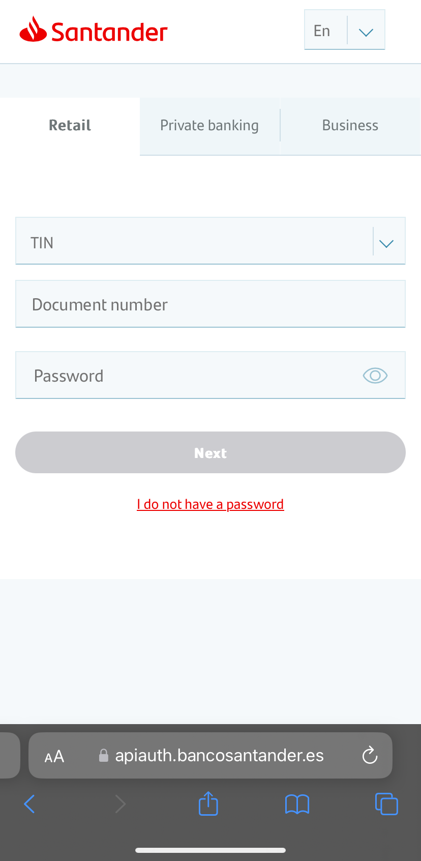 Banco Santander business auth