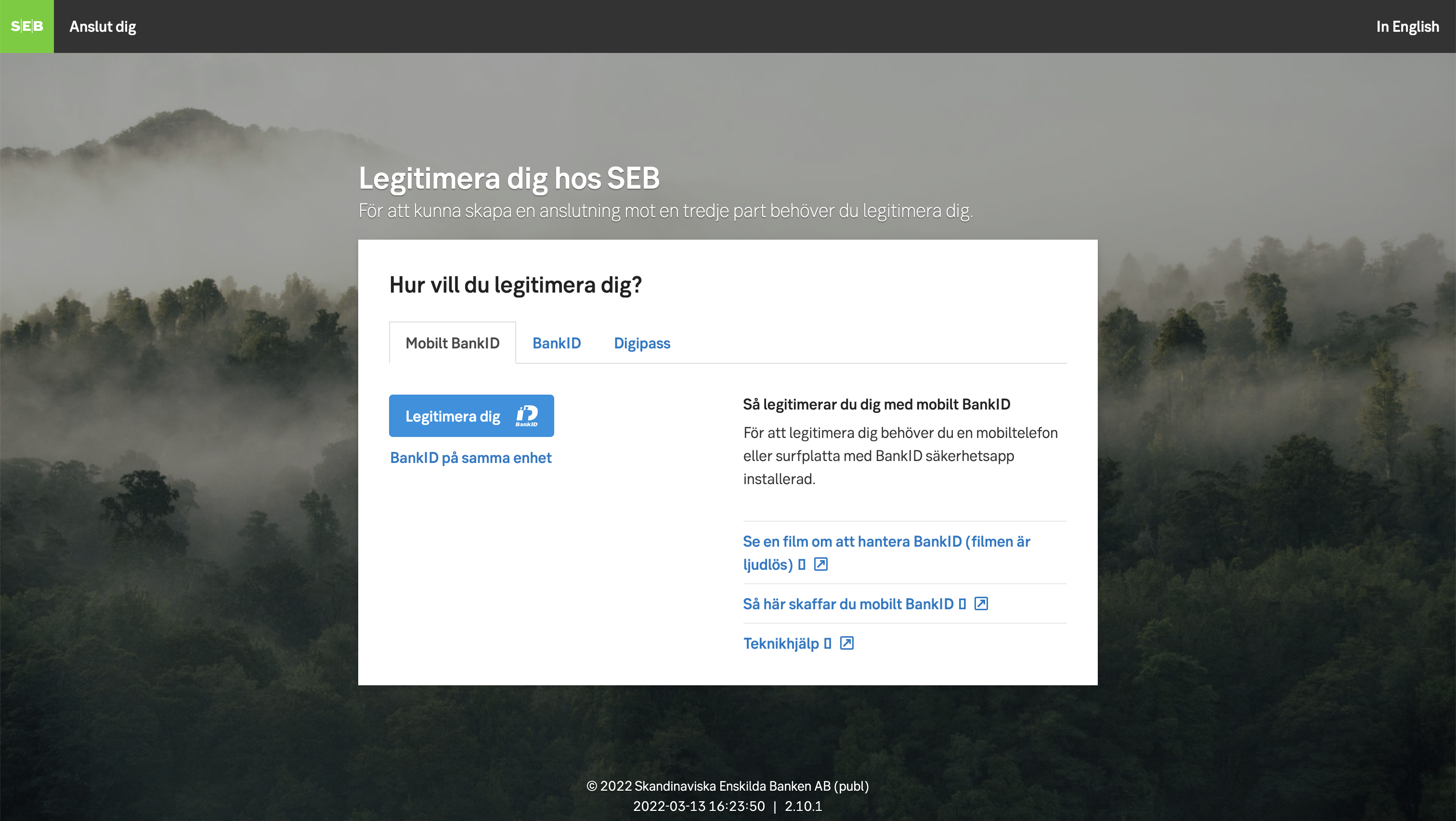 SEB business redirect, step 2