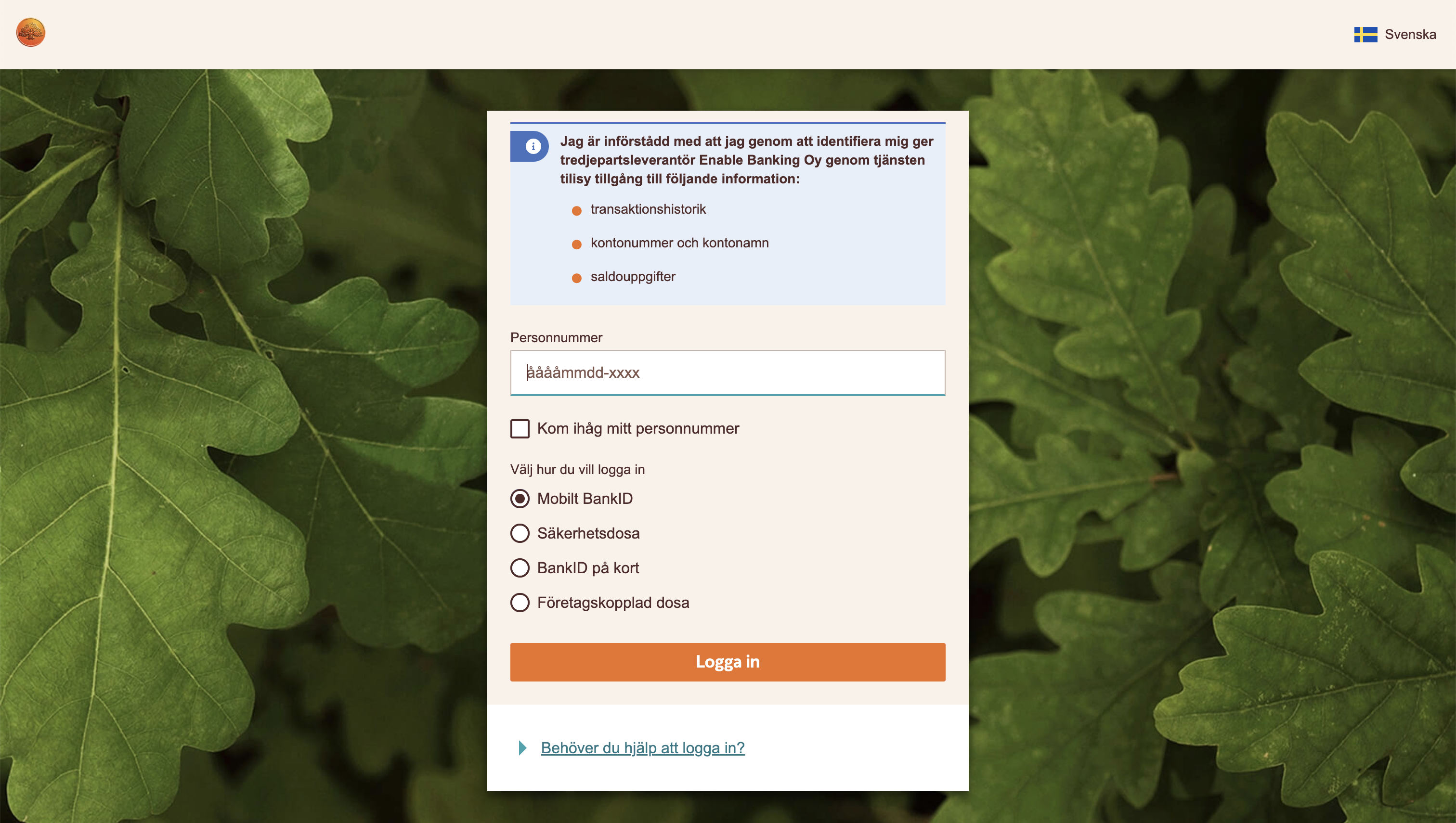 Swedbank personal auth method